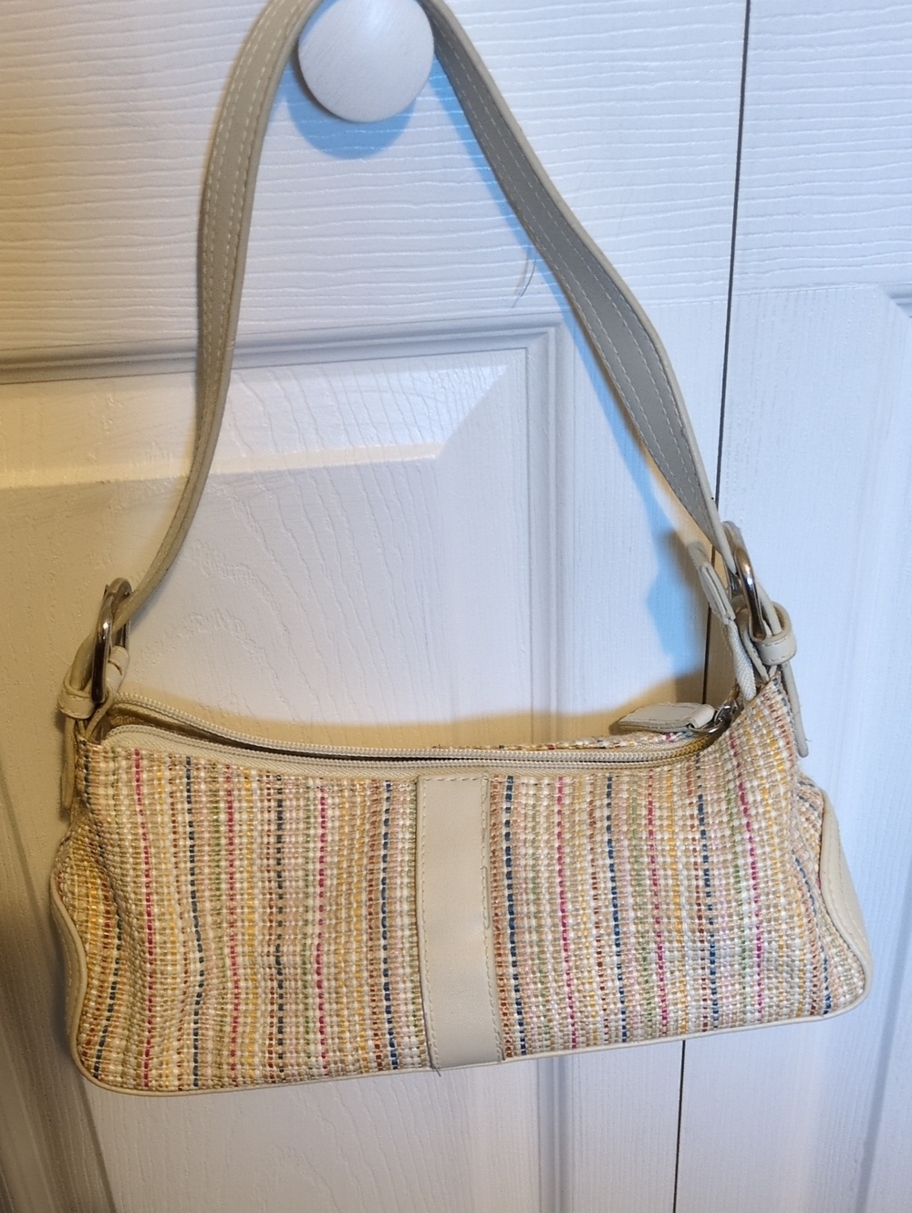 cleo Cream Woven Shoulder Bag with Pastel Stripe Detailing